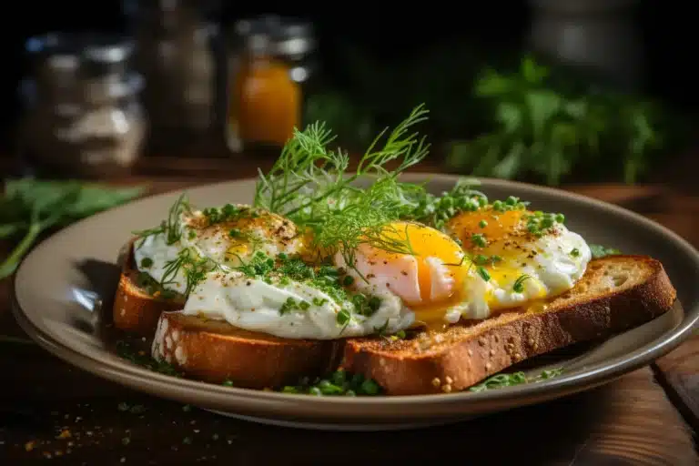A vibrant, realistic photograph showcasing a plate of perfectly cooked cottage cheese eggs