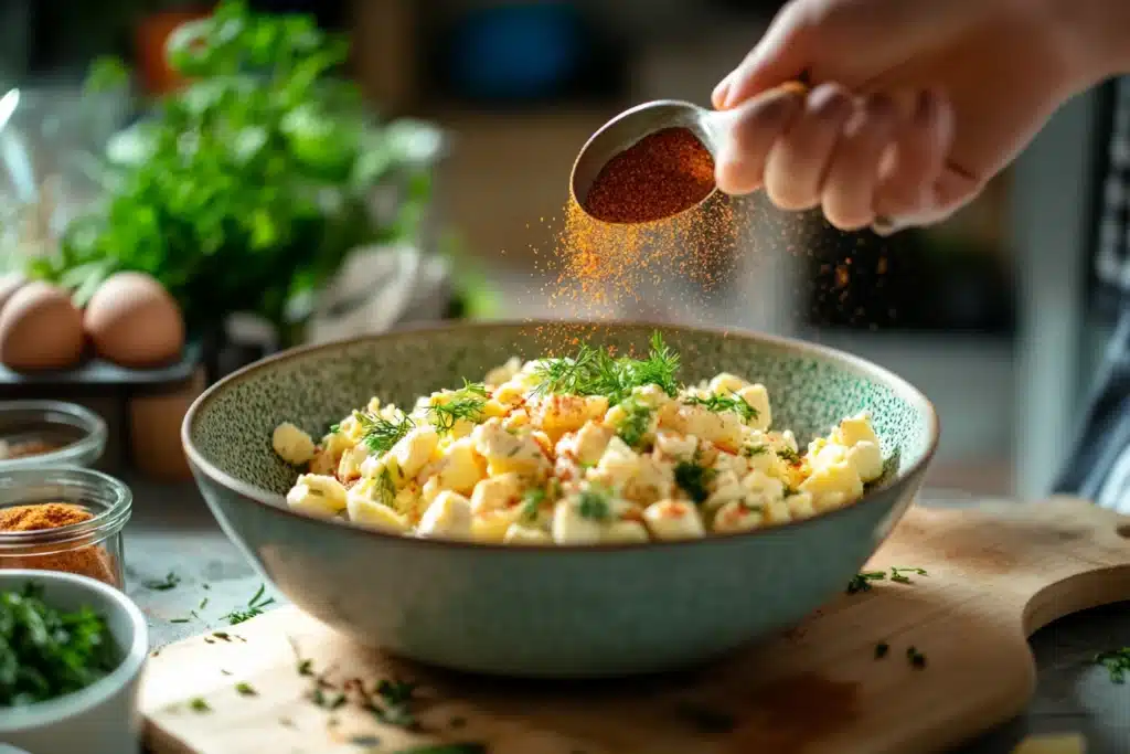 add spices Egg Salad with Greek Yogurt