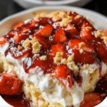 Cream Cheese Strawberry Sheet Cake with Crumble Topping