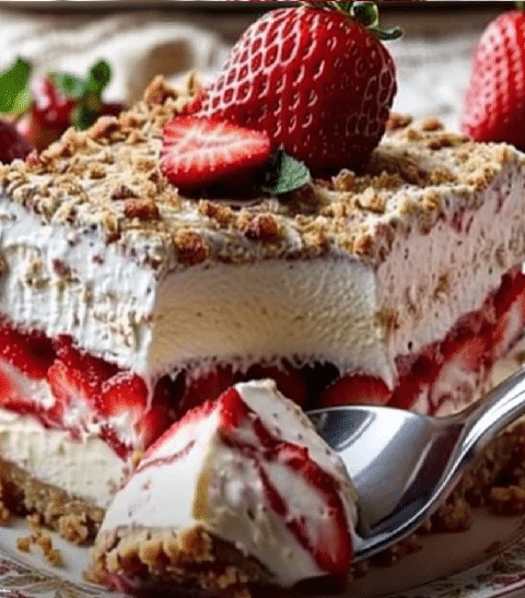 No-Bake Strawberry Cheesecake Lasagna