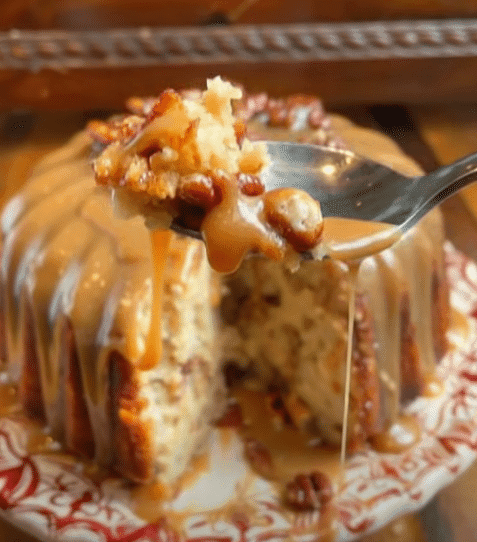 Caramel Brown Sugar Pound Cake with Caramelized Candied Pecans