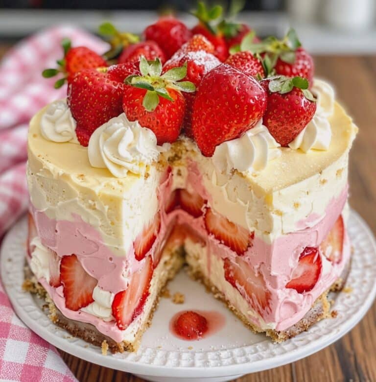Strawberries and Cream Cheesecake Cake