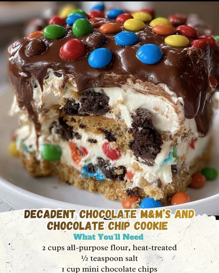 Chocolate M&M’s and Chocolate Chip Cookie Dough Ice Cream Cake