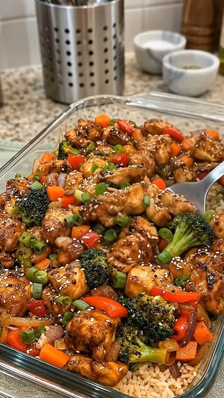 Teriyaki Chicken Veggie Rice Bake