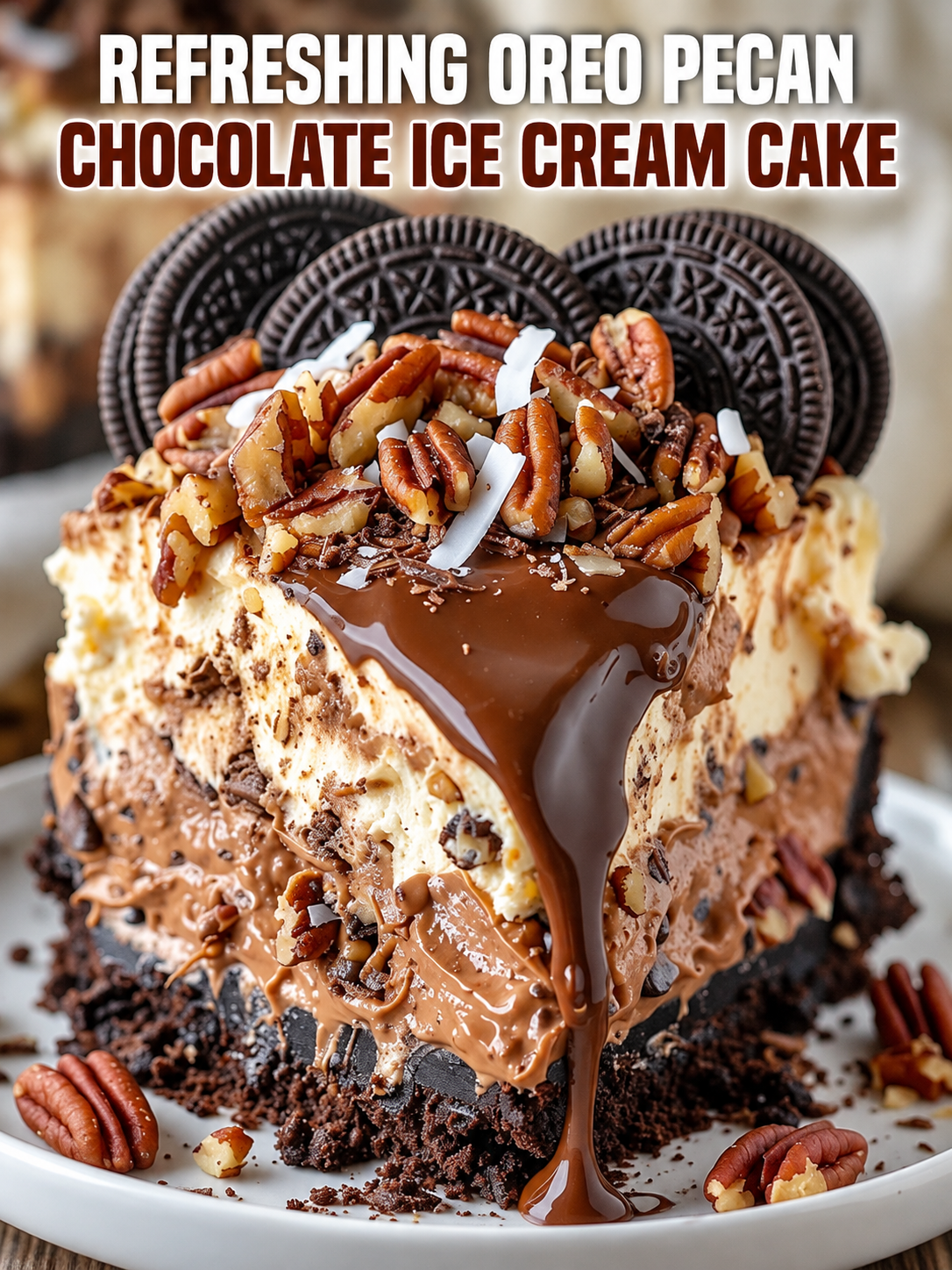 Refreshing Oreo Pecan Chocolate Ice Cream Cake